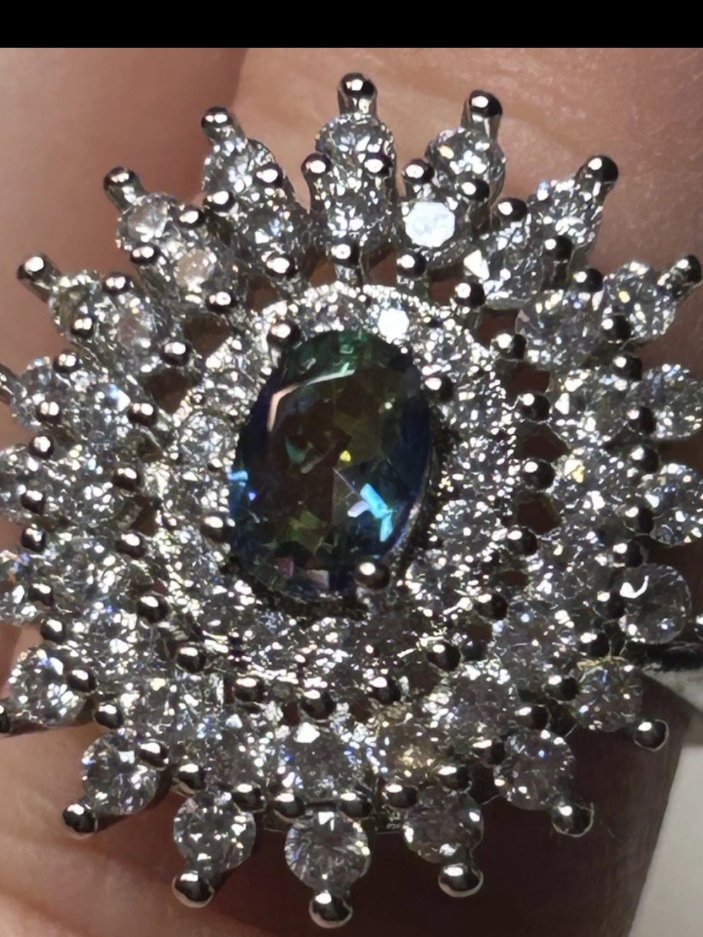 Sterling Silver Mystics Topaz, Starburst Halo Cocktail Ring Sz7